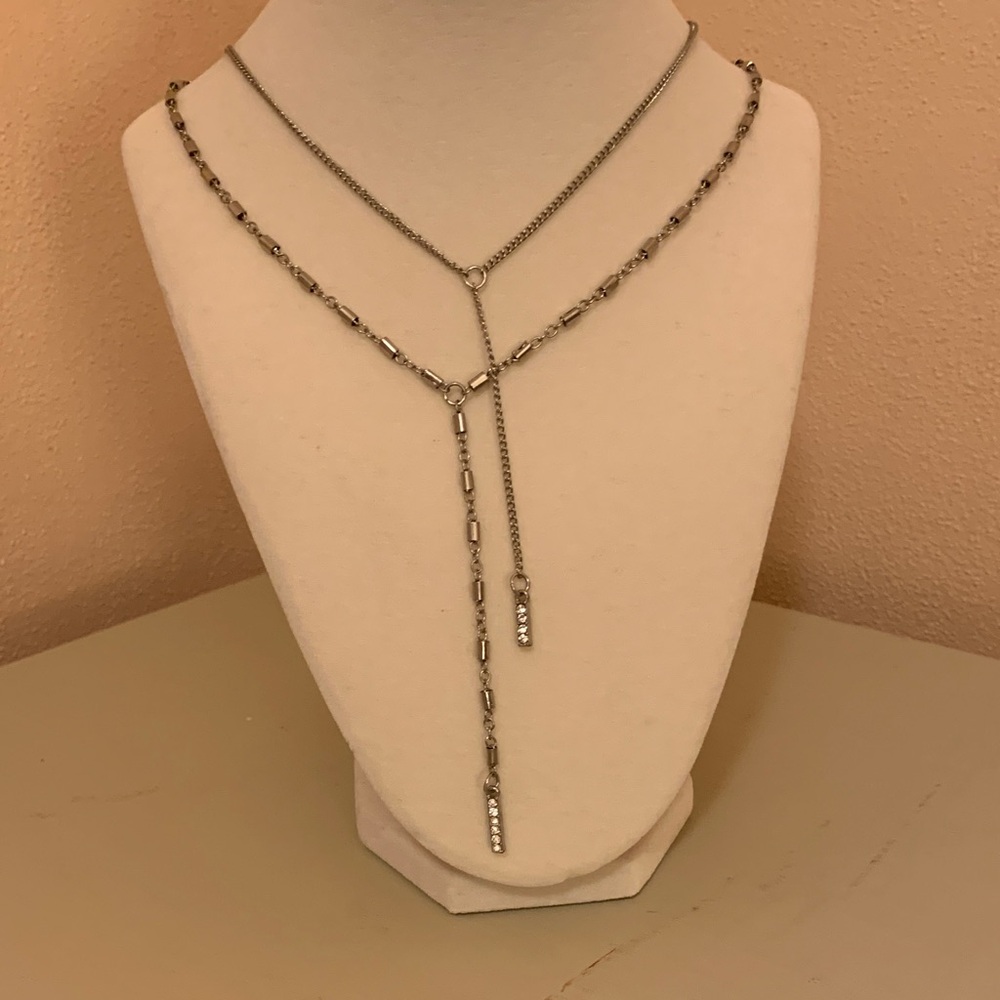 torrid Silver Layered Y-Necklace with Rhinestone Drops